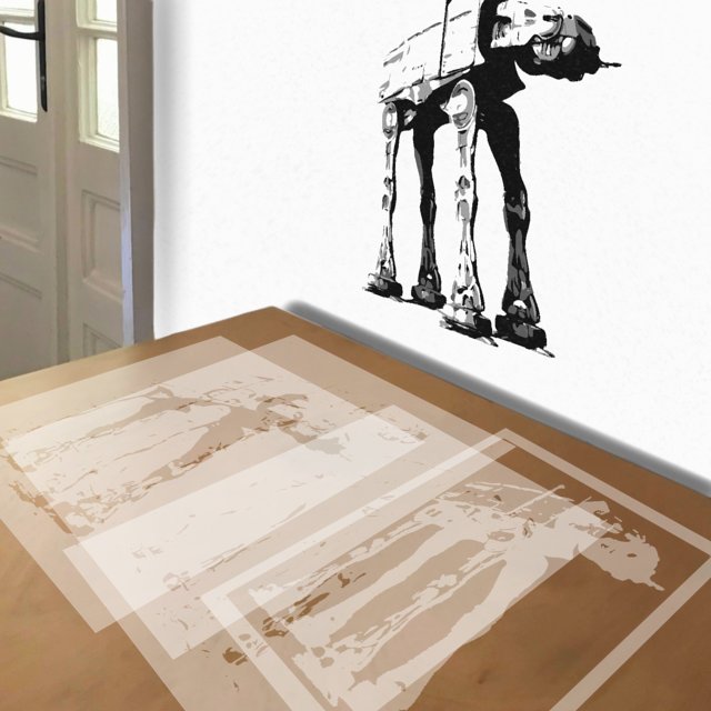 AT-AT stencil in 4 layers, simulated painting