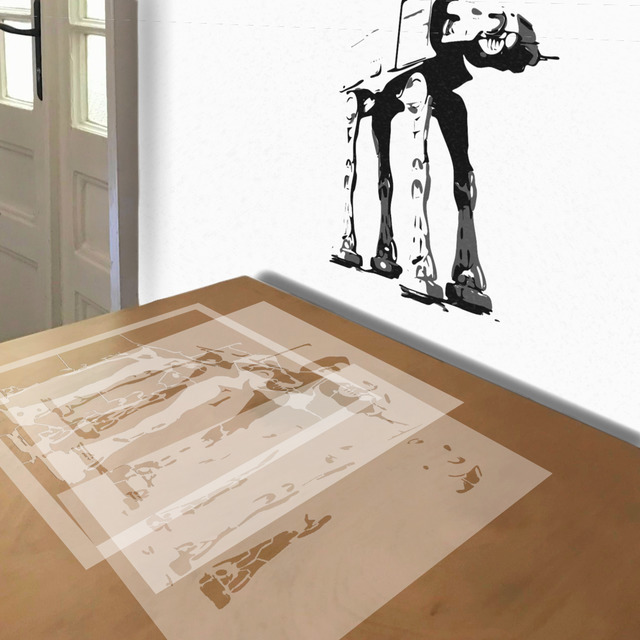 AT-AT stencil in 3 layers, simulated painting