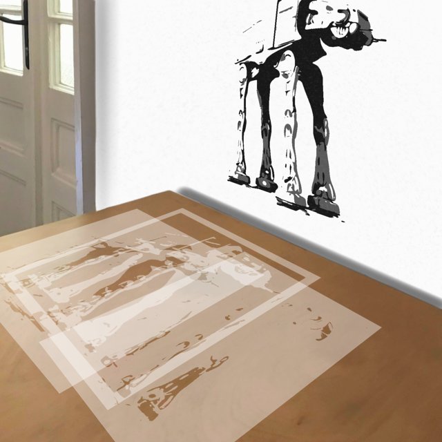 AT-AT stencil in 3 layers, simulated painting