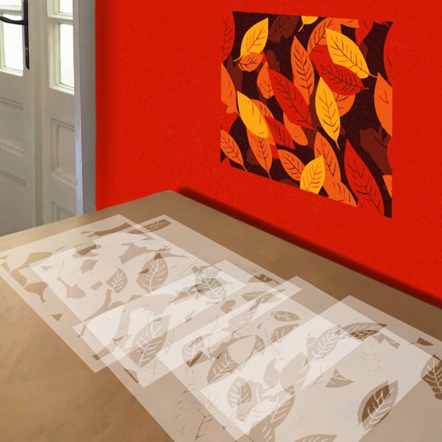 Autumn Leaves stencil in 5 layers, simulated painting