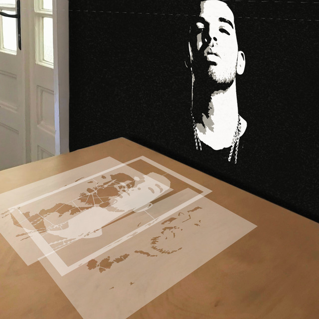 Aubrey Drake Graham stencil in 3 layers, simulated painting