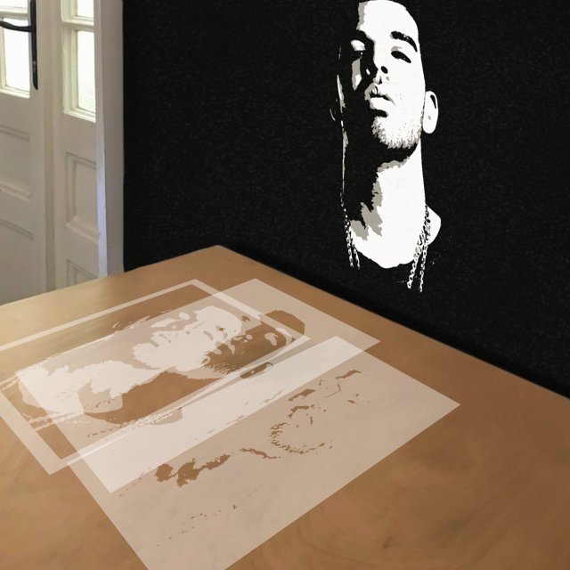 Aubrey Drake Graham stencil in 3 layers, simulated painting