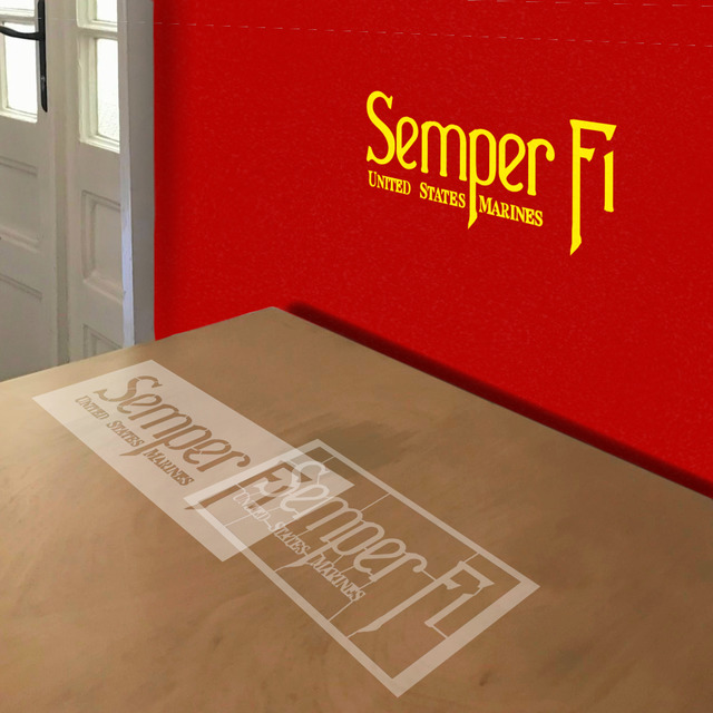 Semper Fi stencil in 2 layers, simulated painting