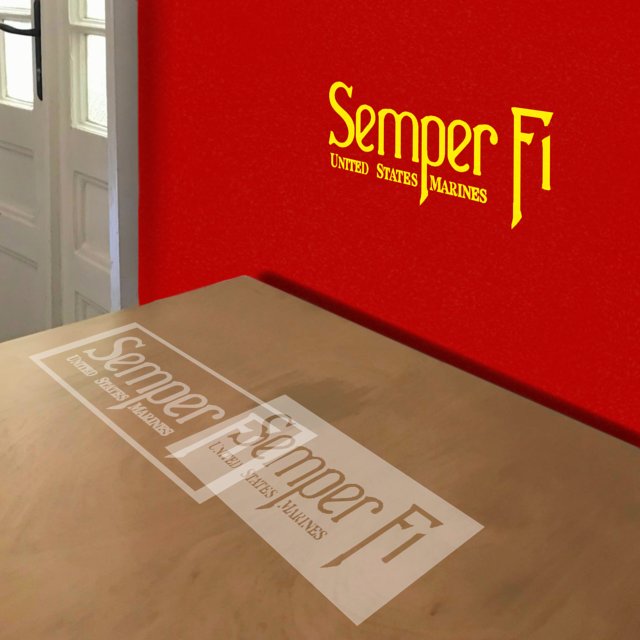 Semper Fi stencil in 2 layers, simulated painting