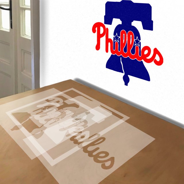 Phillies stencil in 3 layers, simulated painting