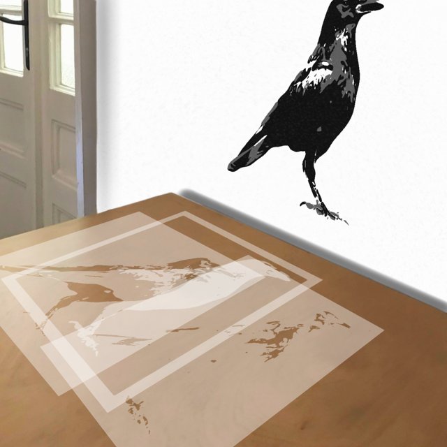 Crow stencil in 3 layers, simulated painting