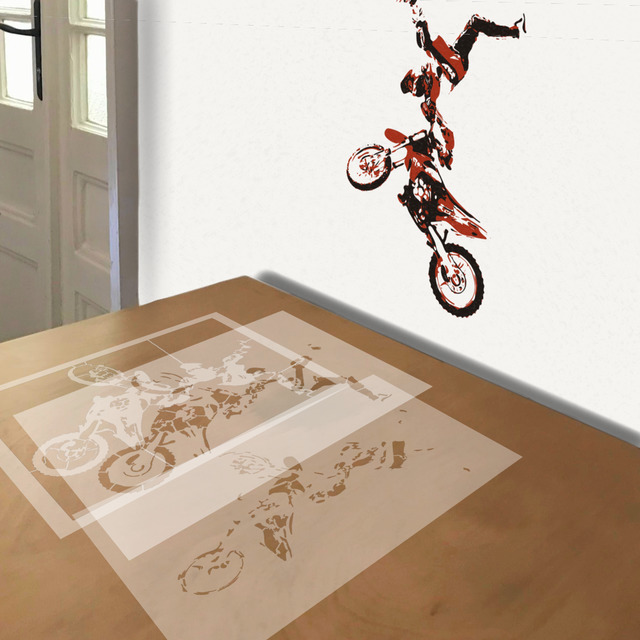 Motocross Trick stencil in 3 layers, simulated painting