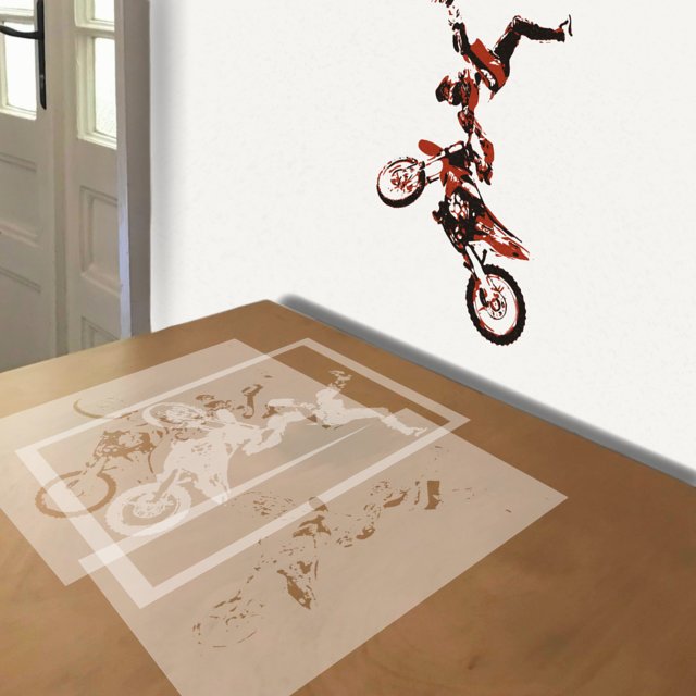 Motocross Trick stencil in 3 layers, simulated painting