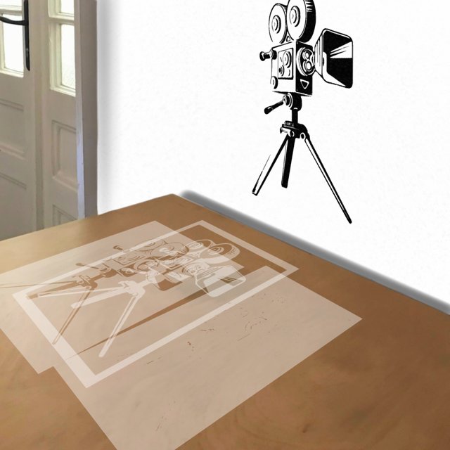 Movie Camera stencil in 3 layers, simulated painting