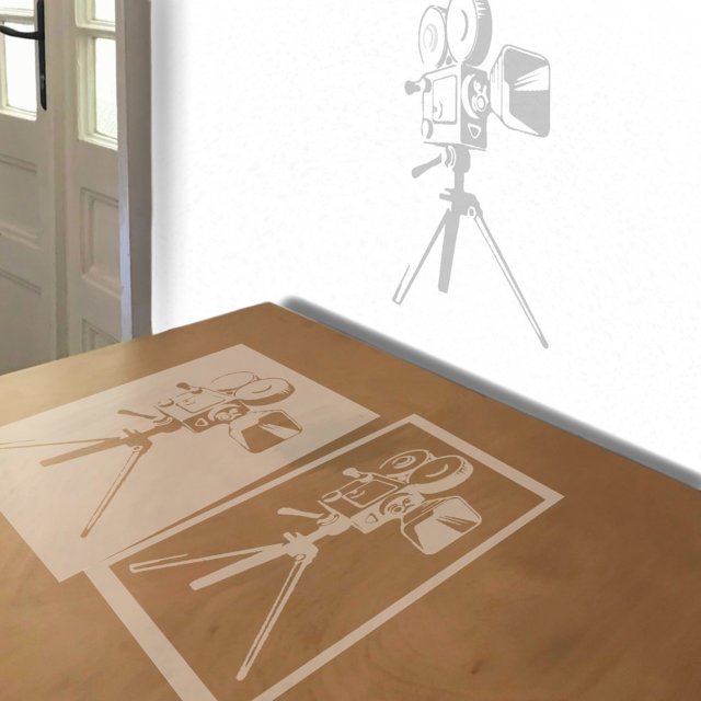 Movie Camera stencil in 4 layers, simulated painting