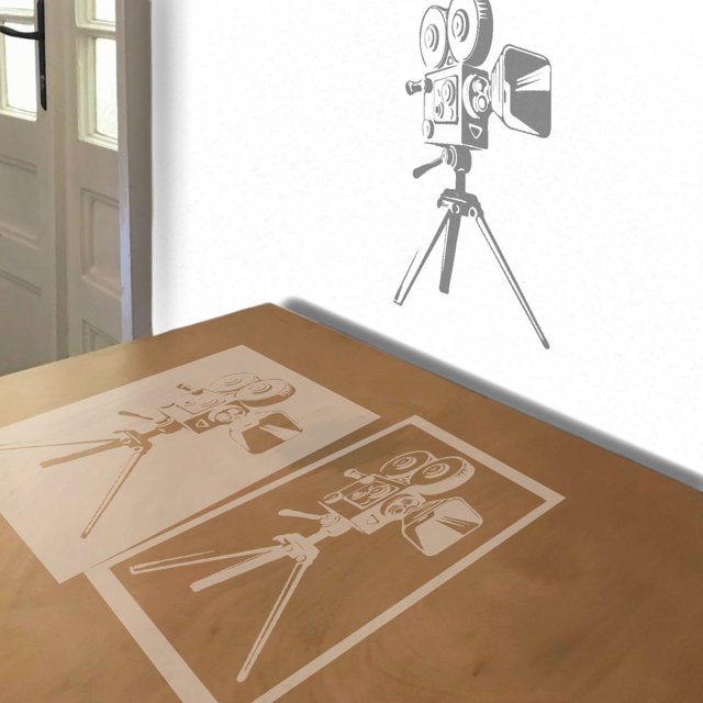 Movie Camera stencil in 3 layers, simulated painting