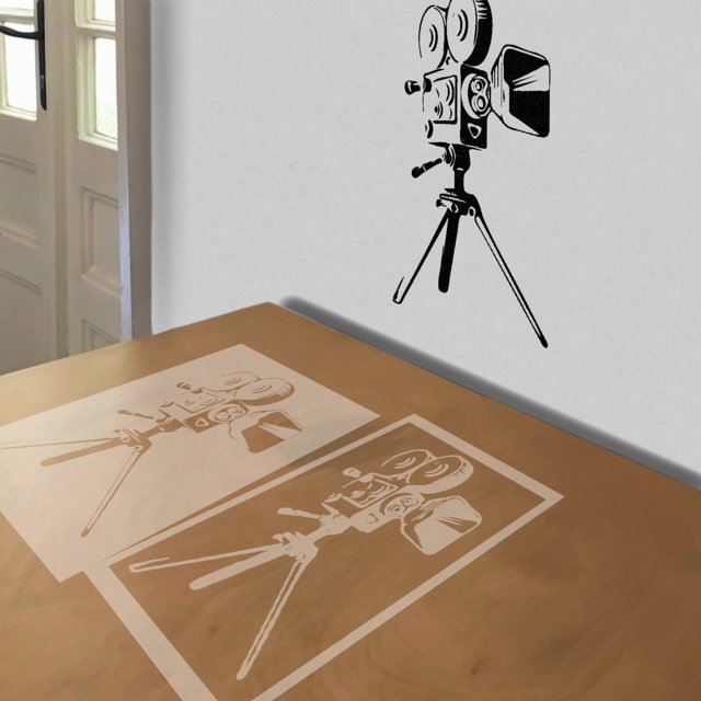 Movie Camera stencil in 2 layers, simulated painting