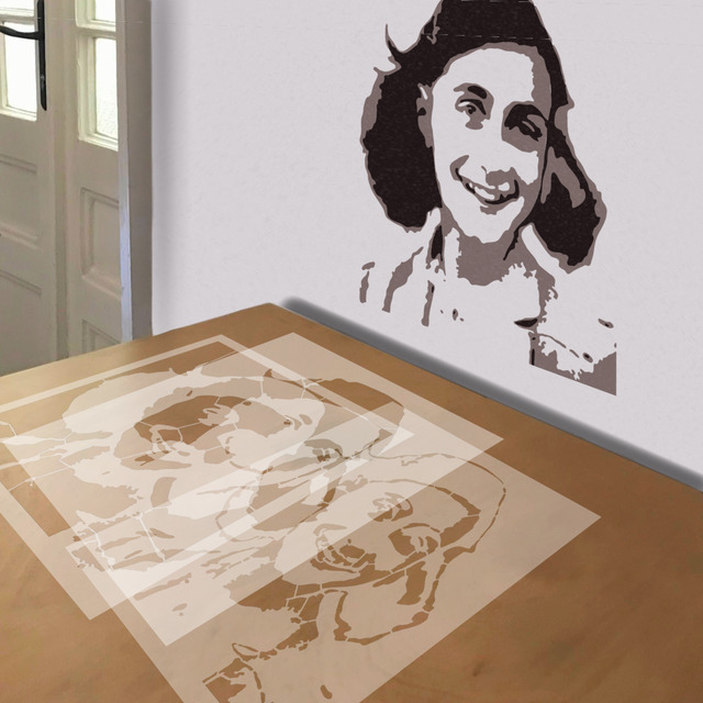 Anne Frank stencil in 3 layers, simulated painting