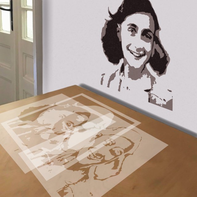 Anne Frank stencil in 3 layers, simulated painting