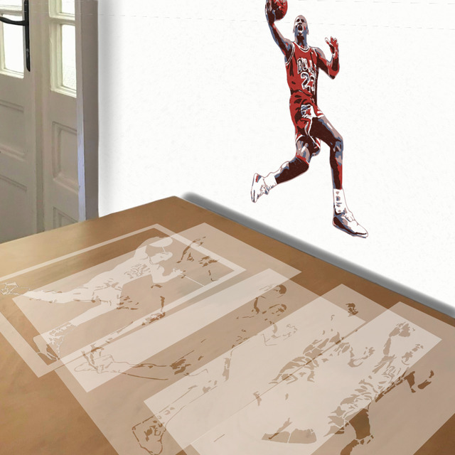 Michael Jordan stencil in 5 layers, simulated painting