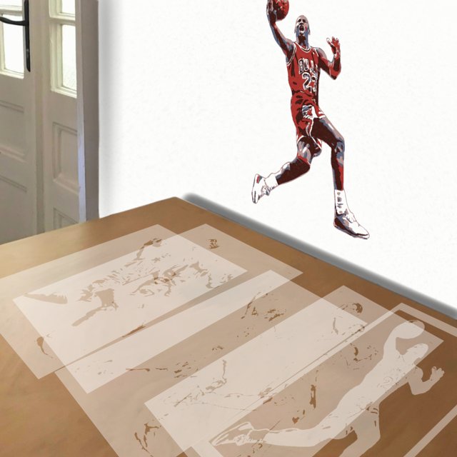 Michael Jordan stencil in 5 layers, simulated painting