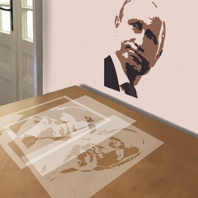 Putin stencil in 3 layers, simulated painting