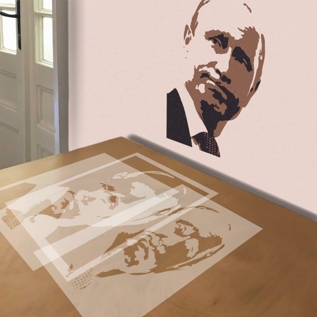 Putin stencil in 3 layers, simulated painting