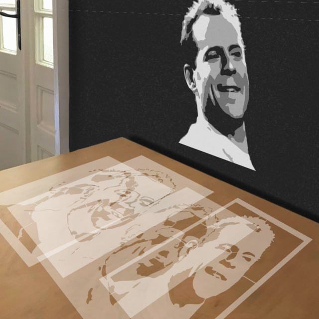 Bruce Willis stencil in 4 layers, simulated painting