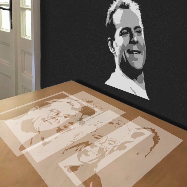 Bruce Willis stencil in 4 layers, simulated painting