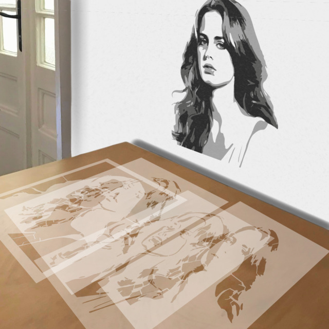 Lana Del Rey stencil in 4 layers, simulated painting