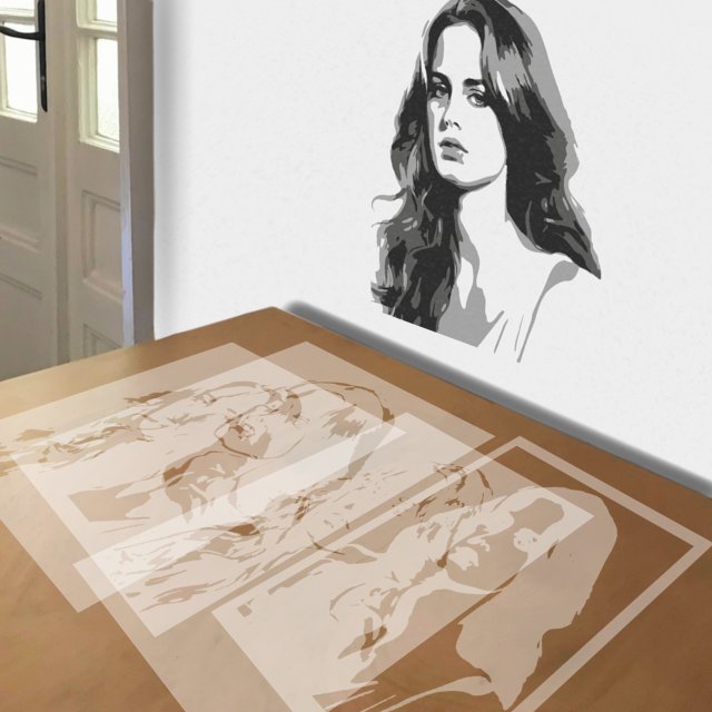 Lana Del Rey stencil in 4 layers, simulated painting