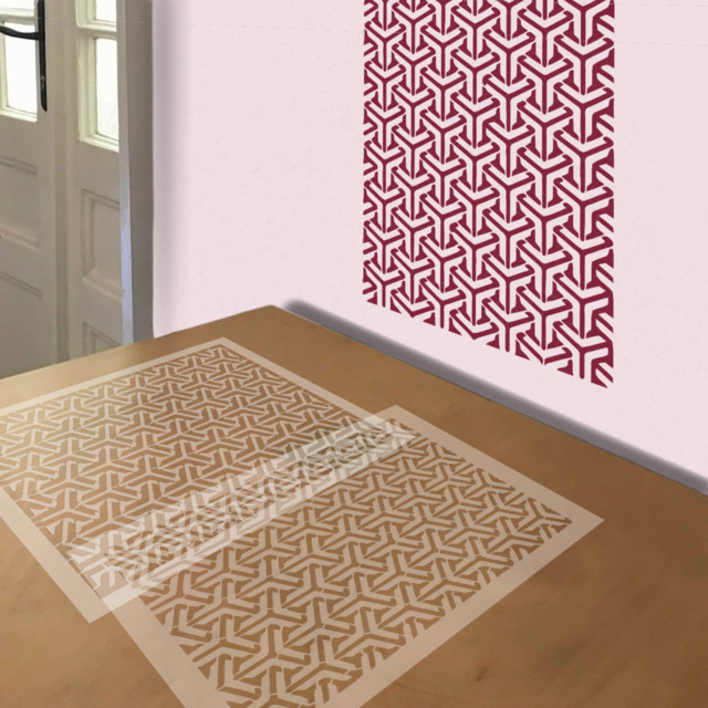 Goyard Pattern stencil in 2 layers, simulated painting
