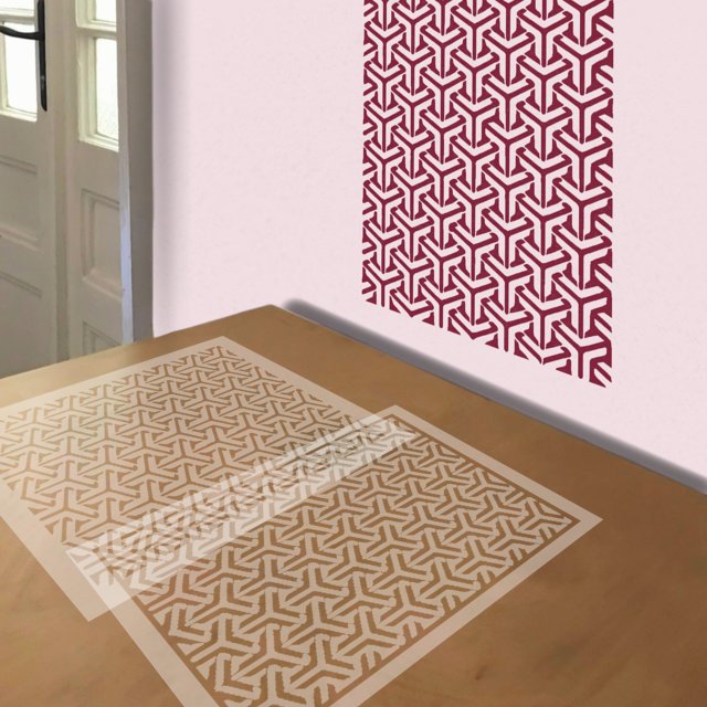 Goyard Pattern stencil in 2 layers, simulated painting