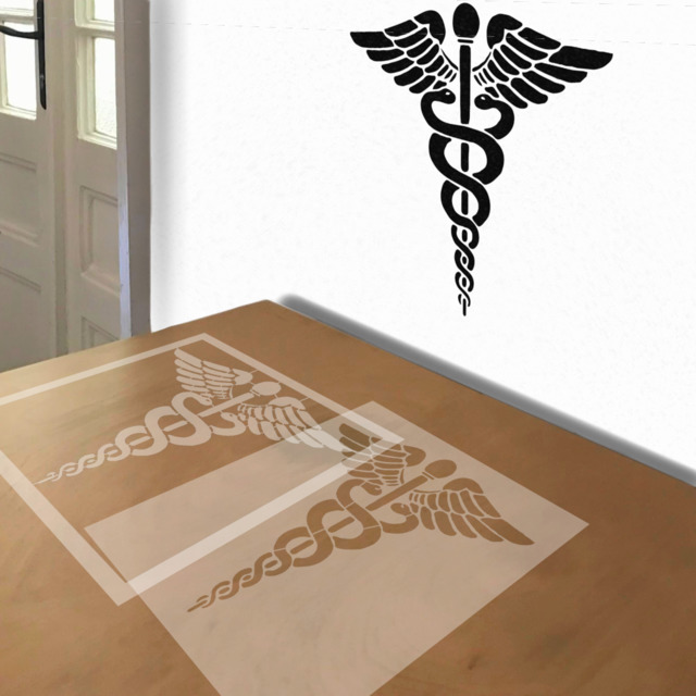 Caduceus stencil in 2 layers, simulated painting