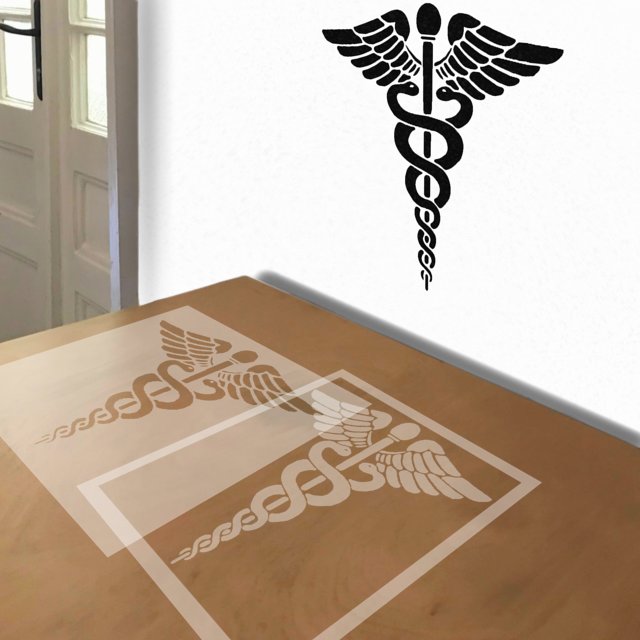 Caduceus stencil in 2 layers, simulated painting