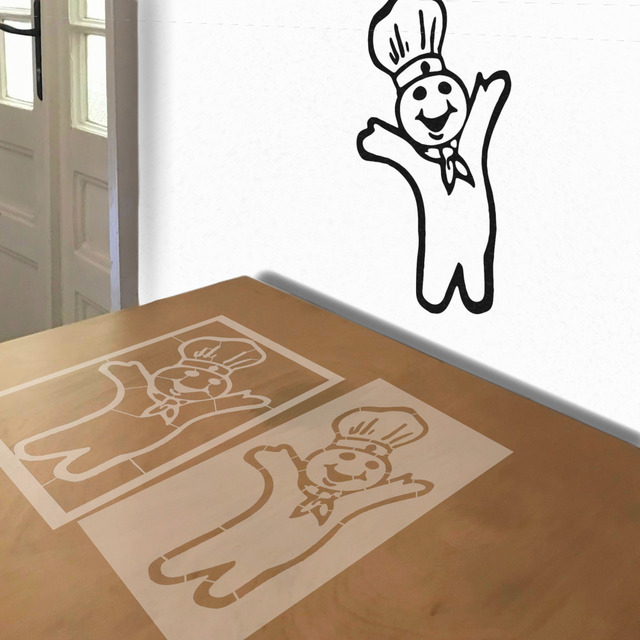Pillsbury Dough Boy stencil in 2 layers, simulated painting