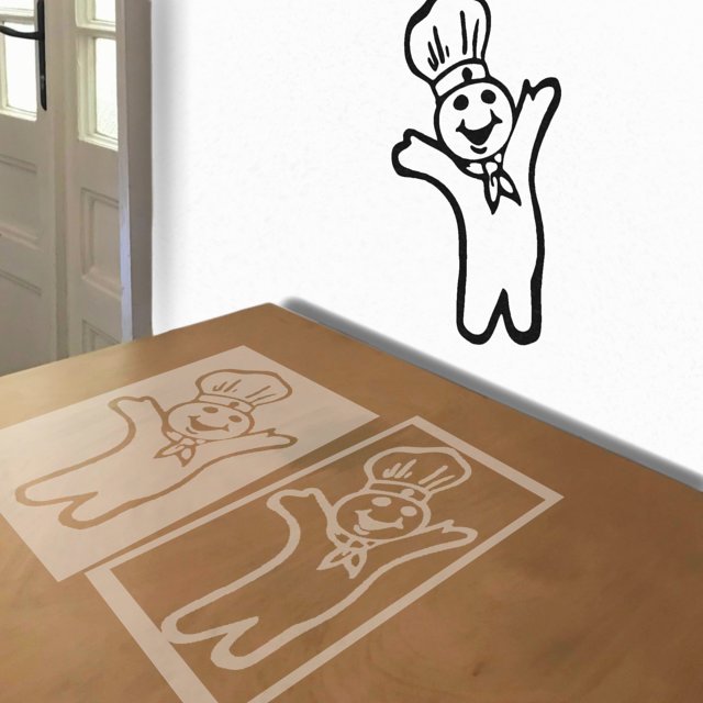 Pillsbury Dough Boy stencil in 2 layers, simulated painting