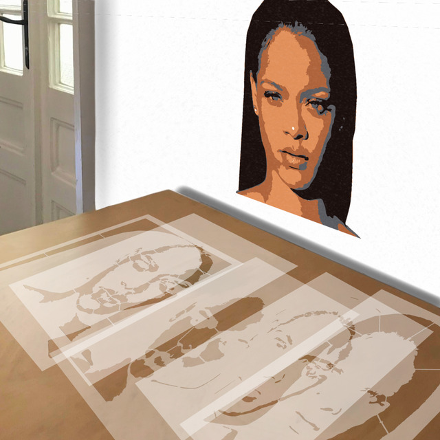 Rihanna stencil in 5 layers, simulated painting