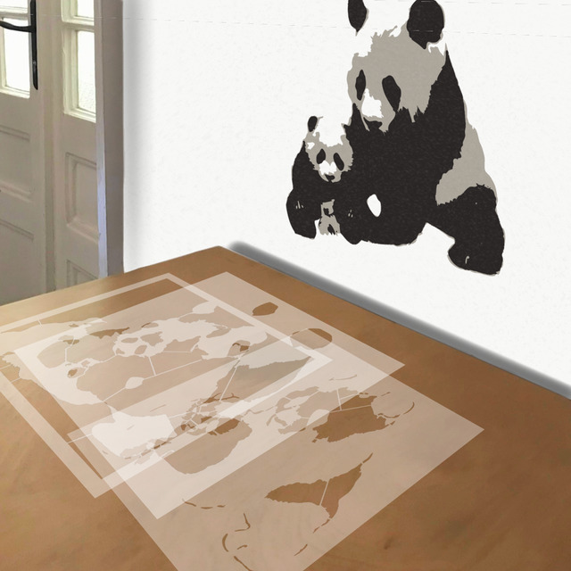 Pandas stencil in 3 layers, simulated painting
