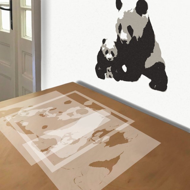 Pandas stencil in 3 layers, simulated painting