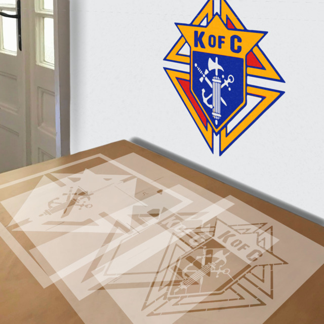 Knights of Columbus stencil in 4 layers, simulated painting