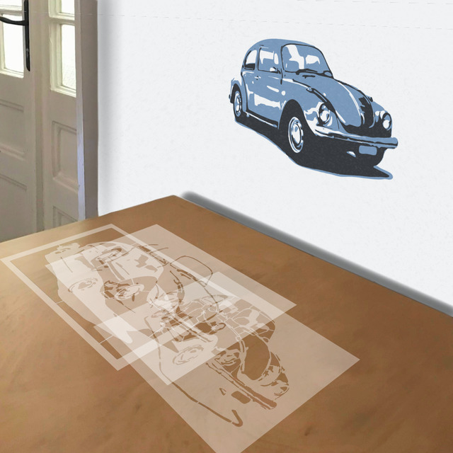 Volkswagen Beetle stencil in 3 layers, simulated painting