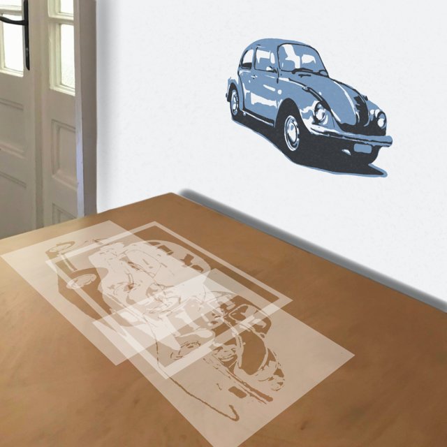 Volkswagen Beetle stencil in 3 layers, simulated painting