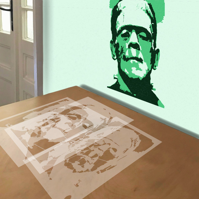 Frankenstein stencil in 3 layers, simulated painting