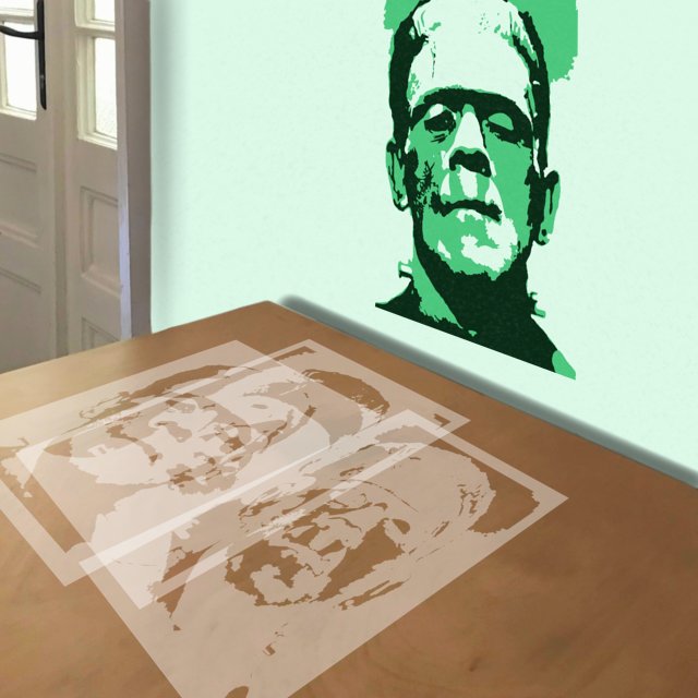 Frankenstein stencil in 3 layers, simulated painting