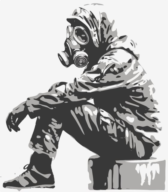 Stencil of Man in Gas Mask