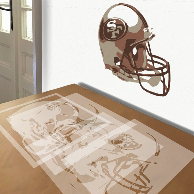 49ers Helmet stencil in 4 layers, simulated painting