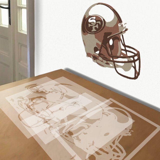 49ers Helmet stencil in 4 layers, simulated painting