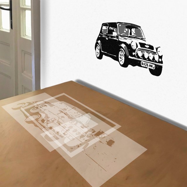 Original Mini Cooper stencil in 3 layers, simulated painting