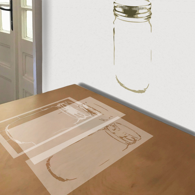 Mason Jar stencil in 3 layers, simulated painting