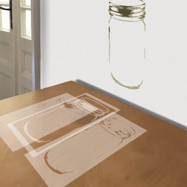 Mason Jar stencil in 3 layers, simulated painting