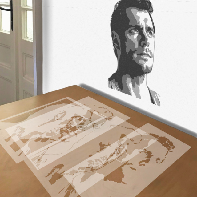 Henry Cavill stencil in 4 layers, simulated painting