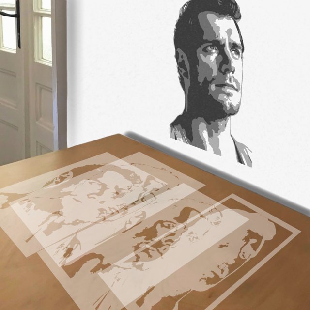 Henry Cavill stencil in 4 layers, simulated painting