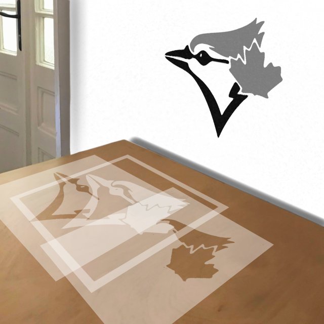 Blue Jays stencil in 4 layers, simulated painting