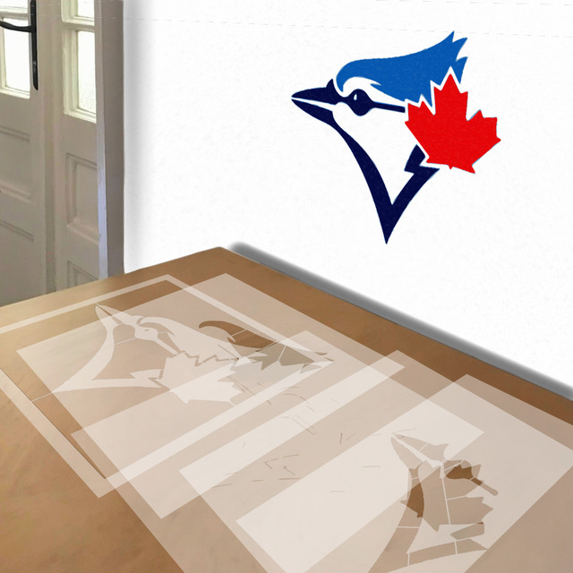 Blue Jays stencil in 5 layers, simulated painting